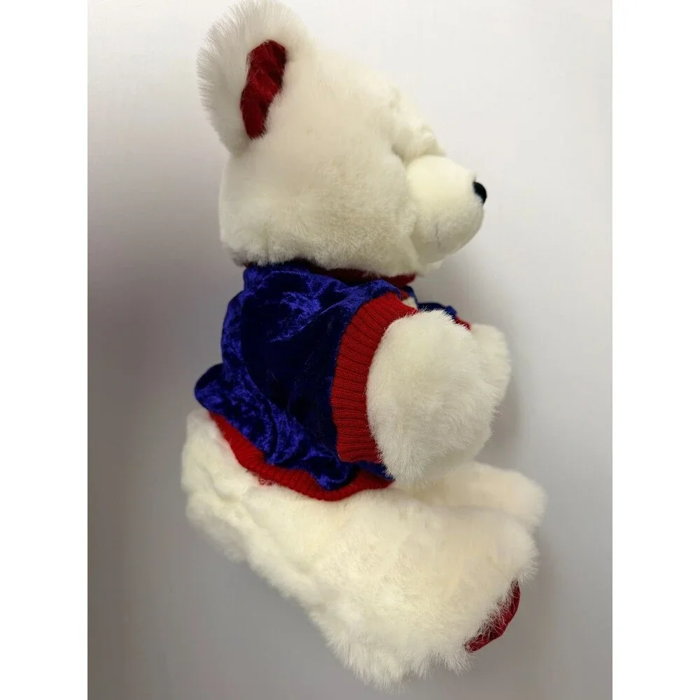 Vintage 1999 Christmas Teddy Bear White Plush Santa Sweater 14in